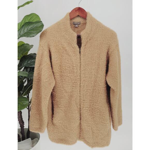 J.Crew Point Sur Womens Tan Fuzzy Mohair Full-Zip Cardigan Sweater Size M - Picture 2 of 7